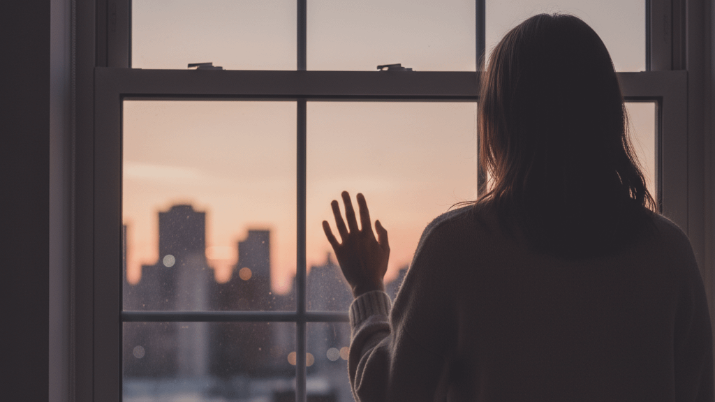 寂しい女性の後ろ姿