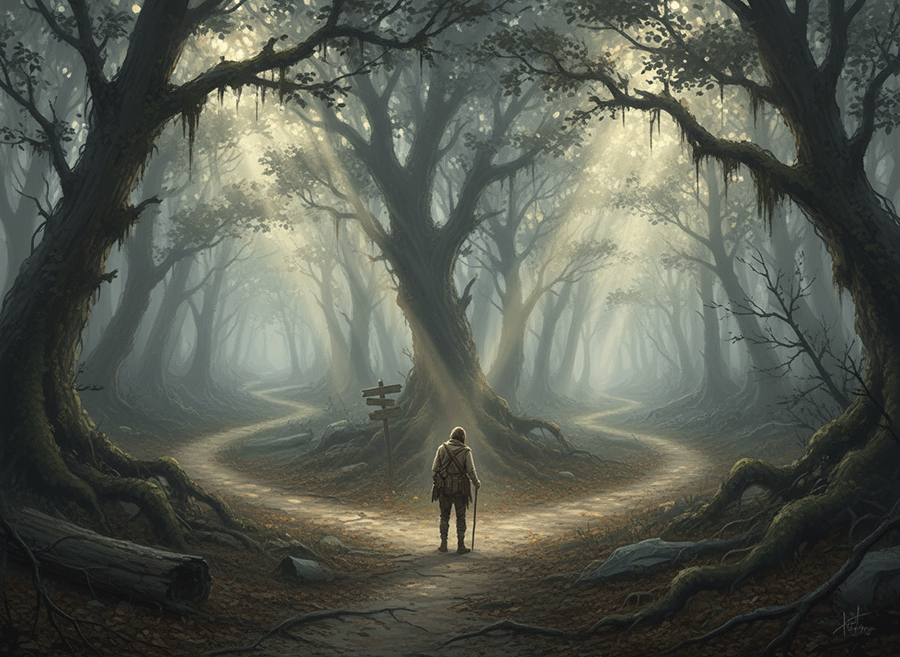 霧深い森の、分かれ道